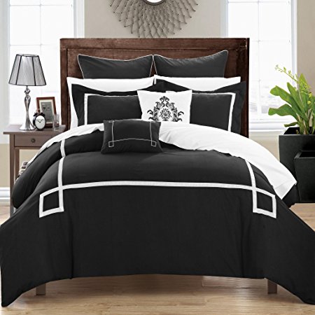 Chic Home Woodford 7-Piece Embroidered Comforter Set, Queen, Black