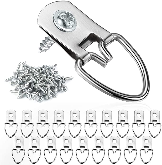 YHYZ D Ring Picture Hangers with Screws (40 Sets), Heavy Duty D Ring Hooks kit for Hanging Painting Photos Pictures Frames Clock Artwork Mirrors Cross-Stitch (Premium, Medium, 40 Sets)