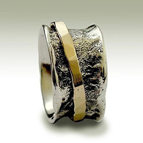 13mm wide Sterling silver wedding band Men's and women's band Silver gold spinner ring Meditation band - My Devotion R1076D