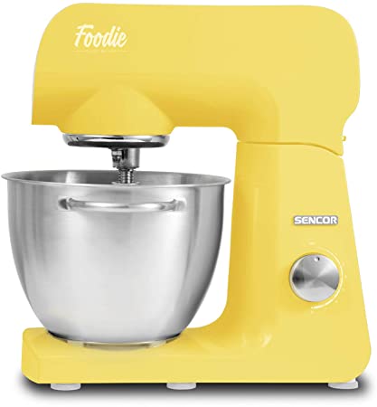 Sencor STM46YL Full Metal 500W Stand Mixer with Variable Speed Control and 6 Specialized Attachments, 4.75 Qt, Sunflower Yellow