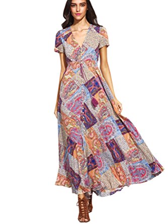 Milumia Women's Button Up Split Floral Print Flowy Party Maxi Dress