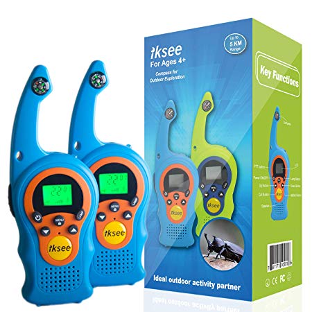 iKsee 2019 Must-Have Dung Beetle Walkie Talkie Set for Adults and Kids with Compass Flashlight, 3  Mile Long Range Two Way Radios Toys Gifts for 4-12 Boys Girls Awards and Family Games (Blue,1 Pair)