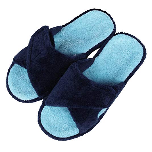 Adjustable House Slippers with Arch Support Open Toe Fuzzy Slide Sandals