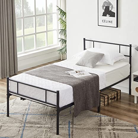 VECELO Twin Size Platform Bed Frame with Headboard and Footboard, 12'' Under-Bed Storage & Strong Metal Slats Support, No Box Spring Needed