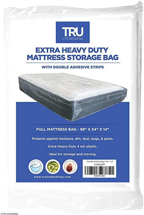 TRU Lite Mattress Storage Bag - SEALABLE Mattress Bag for Moving - Heavy Duty Extra Thick 4 Mil Plastic - Fits Standard, Extra Long, Pillow Top Sizes - Full Size
