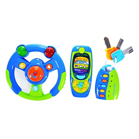 FunsLane Musical Steering Wheel, Cell Phone and Key Toy Set for Baby