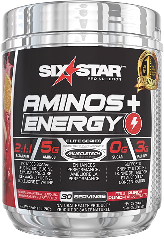 Six Star Amino Plus Energy, BCAA Powder & Energy, Fruit Punch, 30 Servings , 208 g (Pack of 1)