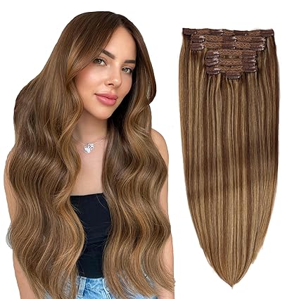 Hair Extensions Real Human Hair,Human Hair Clip In Extensions Soft&Natural Human Hair Extensions Clip Ins 120g 7pcs Real Hair Extensions Clip In Human Hair Straight&Invisible (20 Inch, 7B/8B)