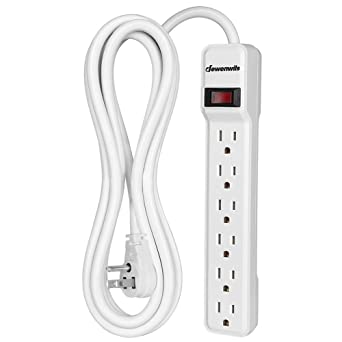 DEWENWILS 6-Outlet Power Strip Surge Protector with 10 Foot Long Extension Cord, Low Profile Flat Plug, 15 Amp Circuit Breaker, 500 Joules, Wall Mount, UL Listed, White