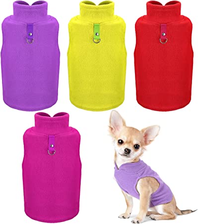 SATINIOR Dog Fleece Vest 4 Pieces Dog Cold Weather Pullover Dog Cozy Jacket Winter Dog Clothes Pet Sweater Vest with Leash Ring for Small Dogs (Purple, Rose, Avocado, Bright Red, L)