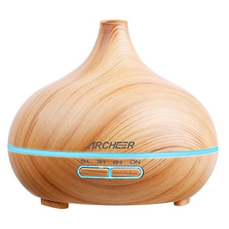 Essential Oil Diffusers ARCHEER 300ml Cool Mist Humidifier with Color Changing LED Lights Ultrasonic Aroma Diffuser for Office Home Bedroom Living Room Study Yoga Spa, Wood Grain