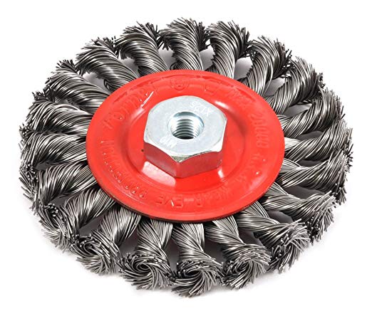 Forney 72784 Wire Wheel Brush, Twist Knot with M10 by 1.25 Arbor, 4-Inch-by-.020-Inch