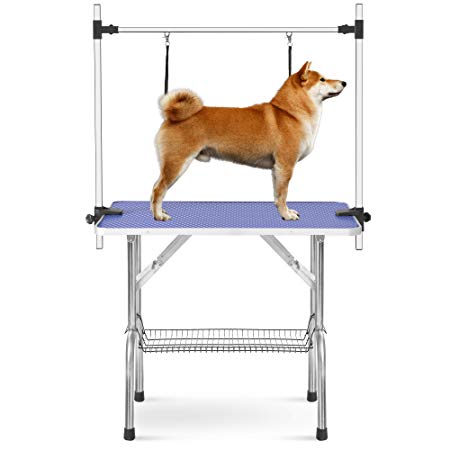 Rhomtree Professional Adjustable Pet Grooming Table Heavy Duty with Arm & Nosse & Mesh Tray for Large Dog Cat Shower Table Bath Station, Maximum Capacity Up to 330 LBS