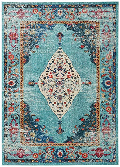 Rivet Distressed Color Medallion Rug, 5'3" x 7'7", Aqua