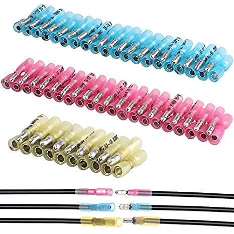 EEEKit 100pcs Heat Shrink Wire Connectors, Waterproof Female and Male Insulated Electrical Marine Automotive Wire Crimp Terminals Kit, 3 Colors, 3 Sizes