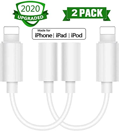 [Apple MFi Certified] iPhone Headphone Adapter Jack Lightning to 3.5mm Cord Dongle,2 Pack Lightning to 3.5mm Headphones Jack Adapter Aux Cable Earphones/Earbuds Converter for iPhone SE/11/X/XR/XS/7 8