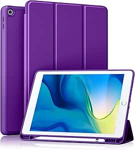 Maledan Case Compatible with iPad 9th/8th/7th Generation 10.2 inch with Pencil Holder, Premium Soft TPU Back Protective Cover for iPad 9 8 7 2021/2020/2019, Auto Sleep/Wake - Plum