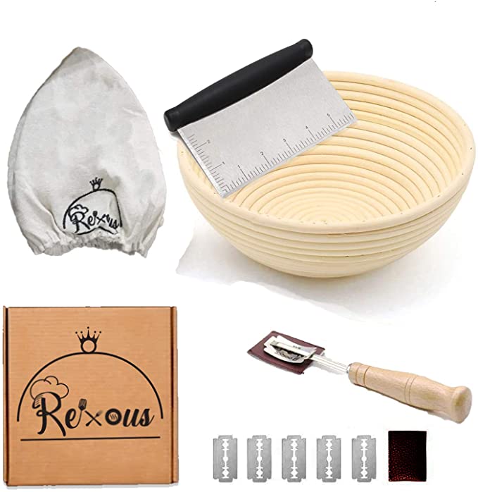 Banneton Proofing Basket for Sourdough - 9 Inches Round for Bread with Dough Scrapper Bread Lame Lining Cloth | Home Baking Bowl Dough Gifts for Bakers Proving Baskets for Sourdough Lame Bread