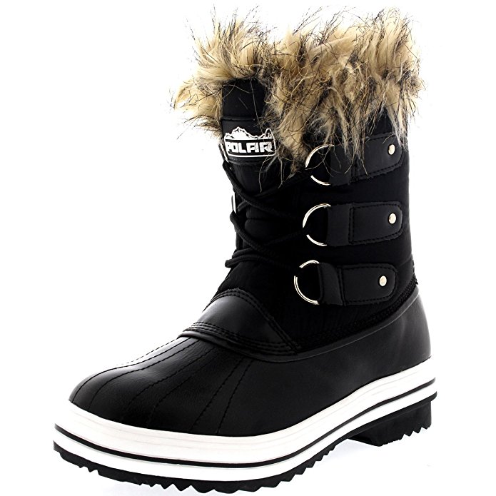 Womens Fur Cuff Fully Fur Lined Waterproof Lace Up Short Winter Snow Rain Boots