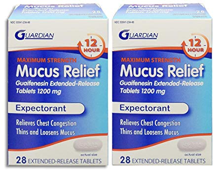 Guardian Mucus Relief 12 Hour Extended Release Maximum Strength Guaifenesin, Chest Congestion Relief, Expectorant Tablets (56 Count, 1200mg) Twin Pack