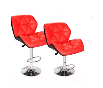 SET of (2) Red Bar Stools Leather Modern Hydraulic Swivel Dinning Chair BarstoolsB01