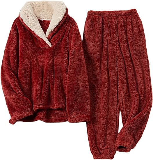 Haellun Fleece Pajama Set for Women Soft Lounge Fluffy Pullover Pants Plush Sleepwear