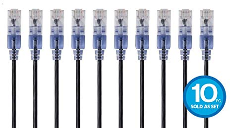 Monoprice Cat6A Ethernet Network Patch Cable - 25 Feet - Black | 10-Pack, 10G - SlimRun Series