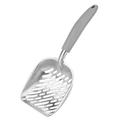 CO-Z Solid Aluminum Alloy Cat Litter Scoop Sifter Deep Shovel with Flexible Long Handle (Grey)