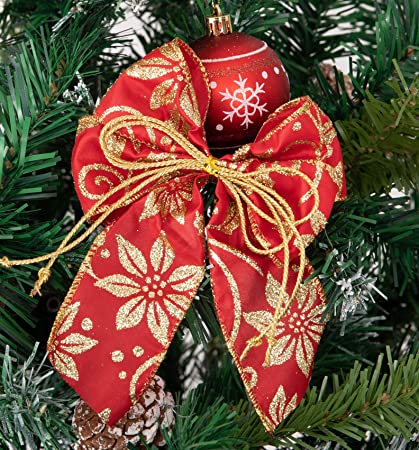 12 Pieces Christmas Bows Red Pre-Tied Organza Bows w.Twist Ties.Fabric Bow Measures 5.5 inch6.3 inch Christmas Wreath Bow Christmas Tree Ornaments Bows for Christmas Party Decoration (Red Organza)