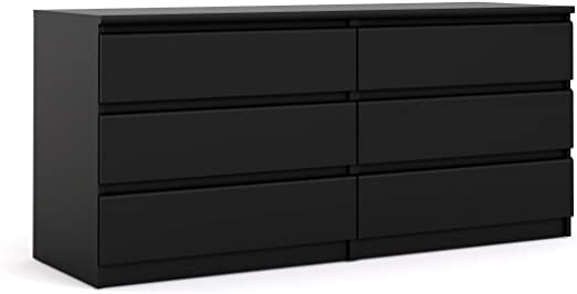 Tvilum 6 Drawer Double Dresser, Black Matte