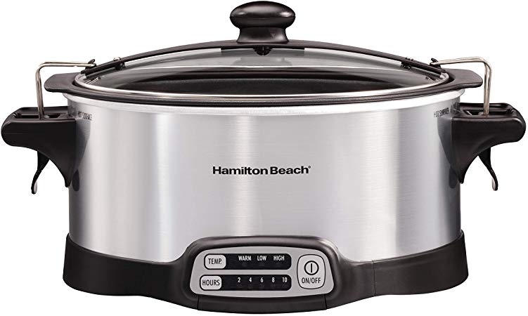 Hamilton Beach Programmable Slow Cooker, Stay or Go Stovetop Sear & Cook, 6 Quart, Lid Lock, Silver (33663),