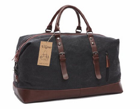 Ulgoo Travel Duffel Bag Canvas Bag Leather Weekend Bag Overnight