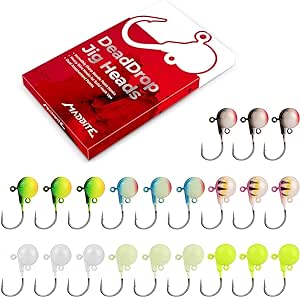 MadBite Dead Drop Jig Heads, Lead Jig Heads, Fishing Jig Heads, Sinks Quickly, Dual Attachment Points, Smaller Profile, Convenient Pro Packs, Super Sharp Needle Point, Short Shank Hooks