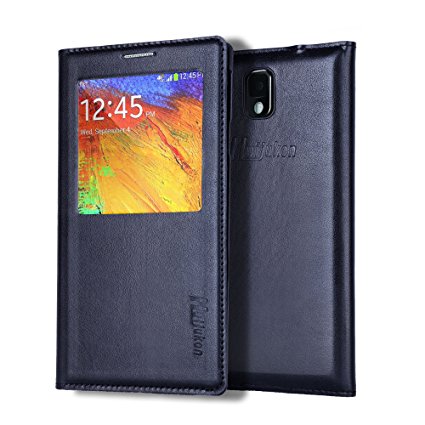 Note 3 Case, Galaxy Note 3 Case, Huijukon Elegant S-view Smart Flip Leather Case Cover with Auto Sleep/Awake Function for Samsung Galaxy Note 3 III (Black)