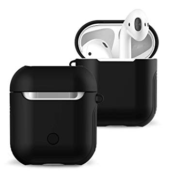 Airpods Case Cover and Skin - Romozi Soft Silicone Case and Hard Cover Dual Layer Ultra Hybrid Air Pods Case,Shockproof Drop Proof Equipped Lanyard Compatible Apple Airpods Accessories (Black)