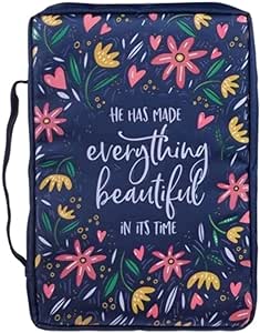 Christian Art Gifts Men/Women's Bible Cover Everything Beautiful Ecclesiastes 3:11, Blue Floral Canvas, Medium