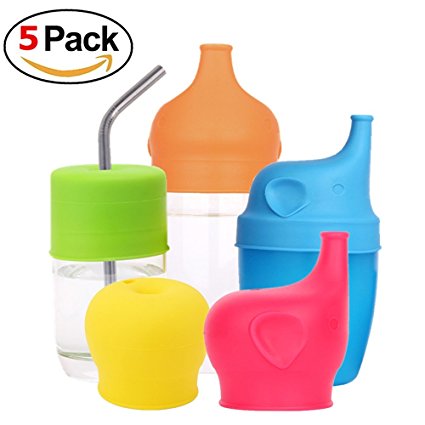 5 Packs Silicone Sippy Cup Lids with Spill-proof design for Babies and Toddler Prefer for Cup Size Φ 2.17''-3.54''