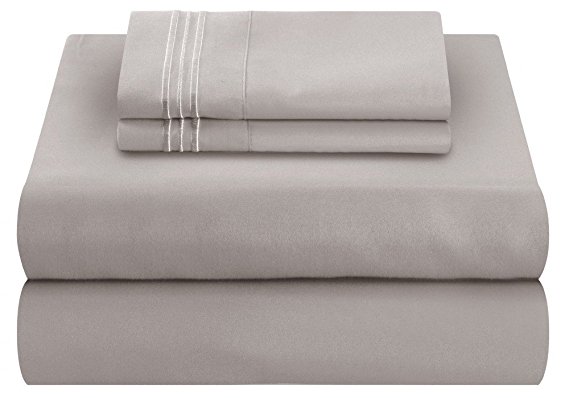 Mezzati Luxury Bed Sheet Set - Soft and Comfortable 1800 Prestige Collection - Brushed Microfiber Bedding (Silver Light Gray, Full Size)