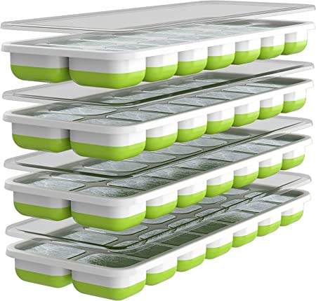 Oliver's Kitchen ® Ice Cube Trays - 4 x Set of Ice Moulds - Flexible Base for Easy Release Ice Cubes - Save Freezer Space with Non-Spill Stackable Lids - Dishwasher Safe - BPA Free Silicone Ice Molds