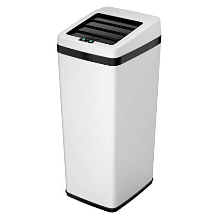 iTouchless Sliding Lid Automatic Touchless Sensor Trash Can – 14 Gallon / 52 Liter – White – Kitchen Trash Can