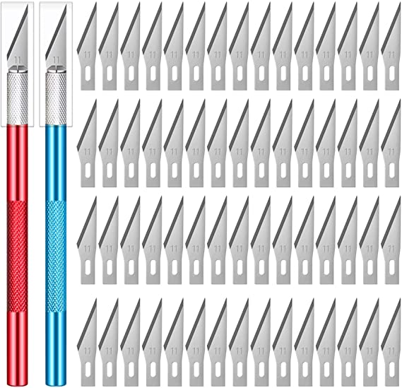 Craft Knife 72-PACK Utility Knife Steel Hobby Knife Precision 2 Handles Knifes with 70pcs #11 Hobby Knife Blades with Storage Case for DIY,Art Work,Cutting,Carving Jetmore (Red Blue)