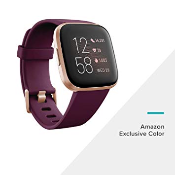 Fitbit Versa 2 Health & Fitness Smartwatch with Heart Rate, Music, Alexa Built-in, Sleep & Swim Tracking, Bordeaux/Copper Rose, One Size (S & L Bands Included)