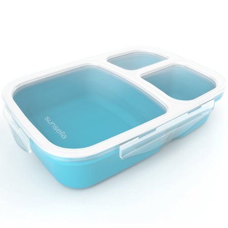 Leakproof, 3 Compartment, Bento Lunch Box, Airtight Food Storage Container - Blue