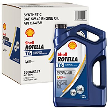 Shell Rotella T6 Full Synthetic Heavy Duty Engine Oil 5W-40, 1 Gallon, Pack of 3