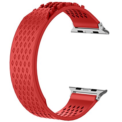 For Apple Watch Band 42mm Red, Wearlizer Soft Silicone Bands Replacement iWatch Silicone Strap for Apple Watch Series 3, Series 2, Series 1, Sport, Edition, Christmas Gift---42mm Red