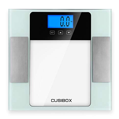 Digital Body Weight Scale, CUSIBOX Smart BMI Body Fat Scale Monitor Bathroom Scale with 10 Users Memory Mode, Large LCD Display, 6mm Tempered Glass, Step-on and Non-Slip Technology, 400Pounds