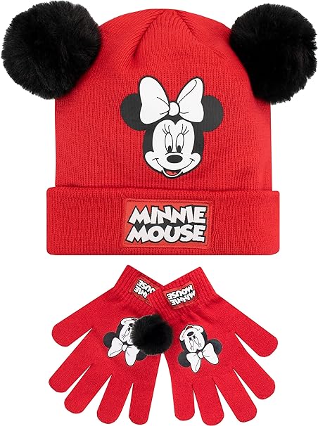 Disney Kids Winter Hat and Gloves Set Minnie Mouse Red One Size