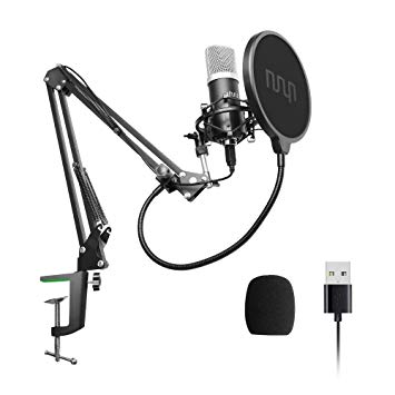 USB Podcast Condenser Microphone 192kHZ/24bit, UHURU Professional PC Streaming Cardioid Microphone Kit with Boom Arm, Shock Mount, Pop Filter and Windscreen, for Broadcasting, Recording, Youtube