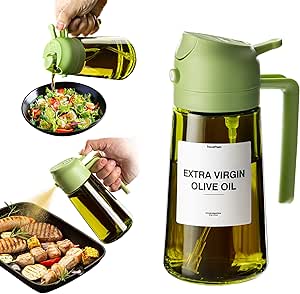 16oz Olive Oil Dispenser for Kitchen - 2 in 1 Olive Oil Dispenser and Oil Sprayer - Olive Oil Dispenser Bottle w/Stickers - Olive Oil Sprayer for Cooking Green (Light Blockage)