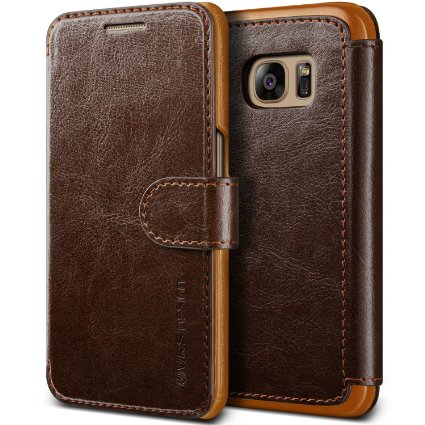 Galaxy S7 Case VRS Design Layered DandyCoffee Brown - Premium Leather WalletSlim FitCard Slot For Samsung S7
